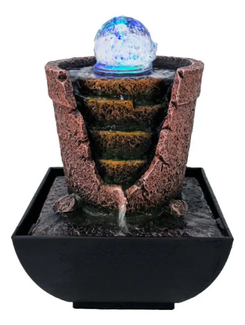 Fuente De Agua Chica Esfera Maceta Cascada Luz Led Oferta
