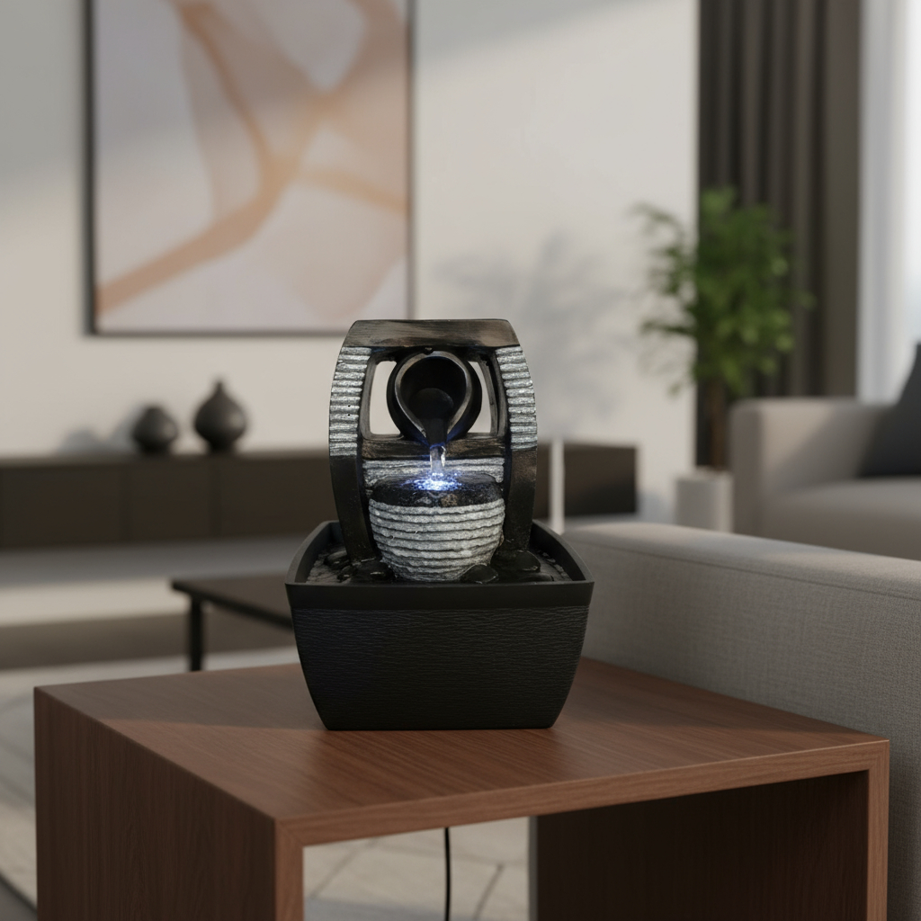 Fuente De Agua Chica Cuenco Negra Cascada Luz Led Oferta - Imagen 5