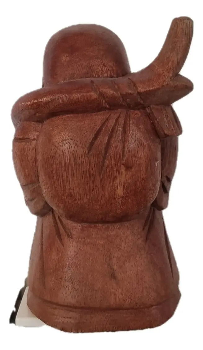 Buda Feliz Parado 22cm Madera Teka Suerte Abundancia Dinero - Imagen 2