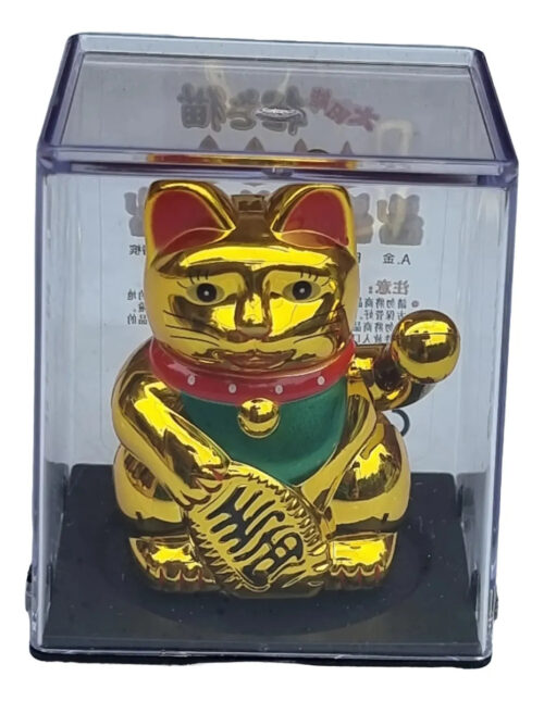 Gato Chino De Suerte Fortuna Solar Mini Maneki Neko Dorado