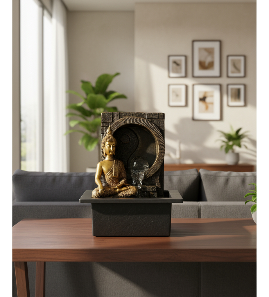 Fuente De Agua Buda Yin Yang Esfera Cascada Mediana 26cm - Imagen 3