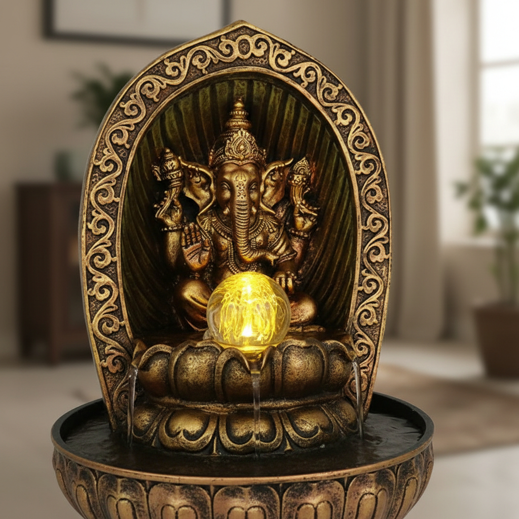 Fuente De Agua Mediana Ganesh Altar Esfera Cascada Led 30cm - Imagen 6