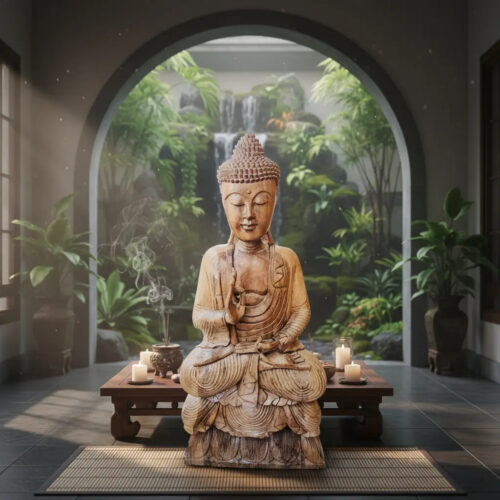 Buda Sentado Meditando Madera Teka Tallado A Mano 100cm