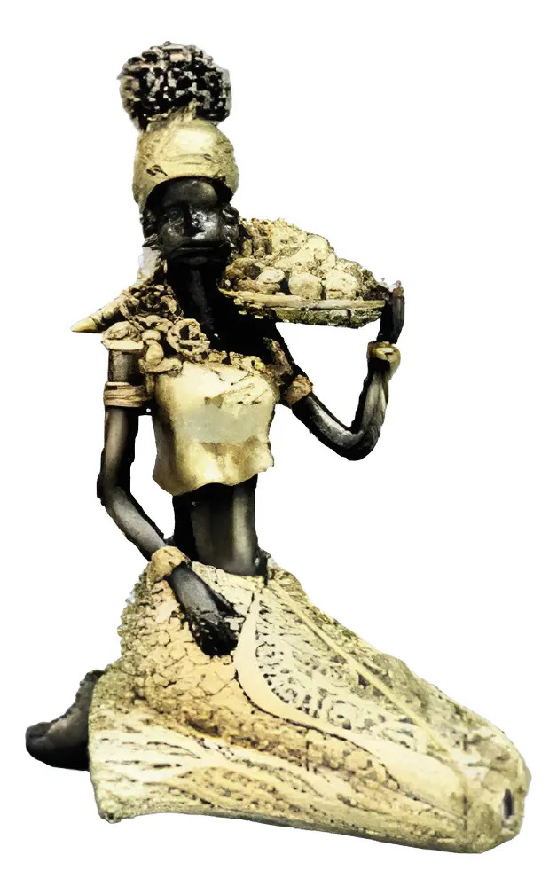 Mujer Africana Con Jarrón Dorado Femenina Arte África - Imagen 4