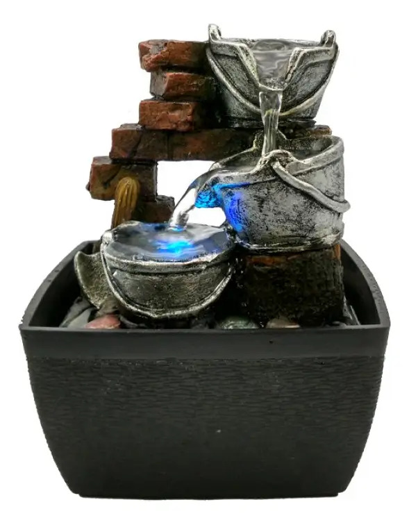 Fuente De Agua Chica Cascada Baldes Luz Led Oferta