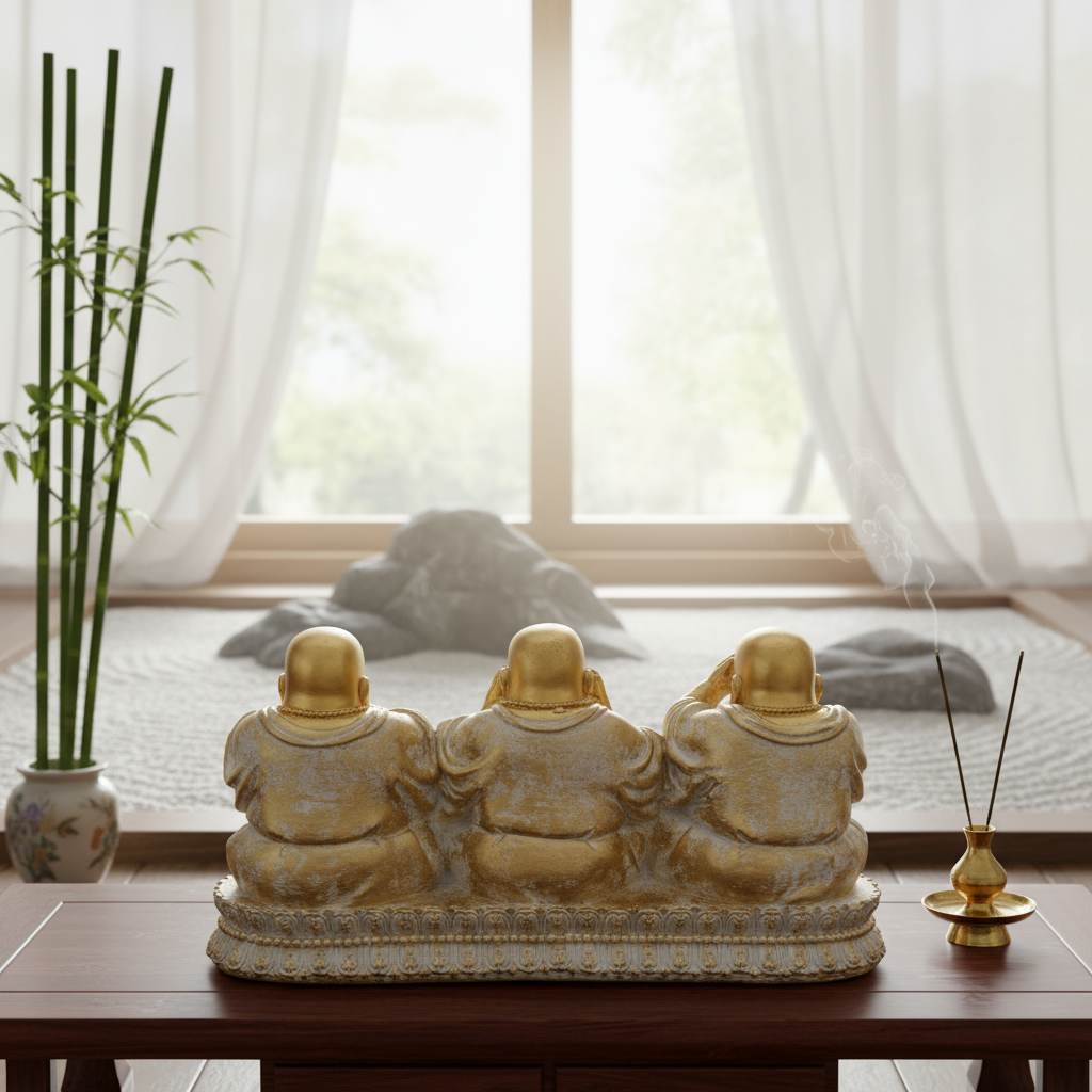 Set Buda Feliz Sabios Meditando Ciego Sordo Mudo 13cm - Imagen 7