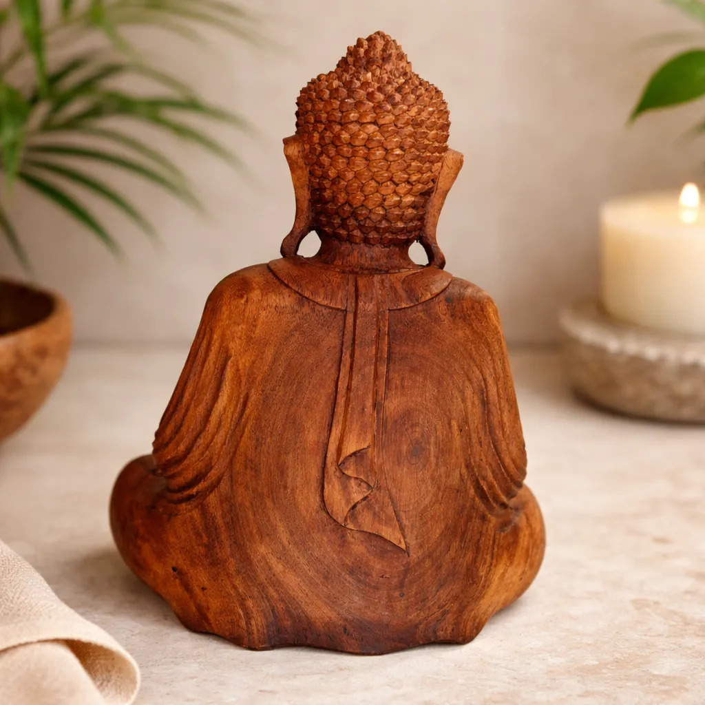 Buda Sentado Meditando Madera Teka Tallado A Mano 50cm - Imagen 2
