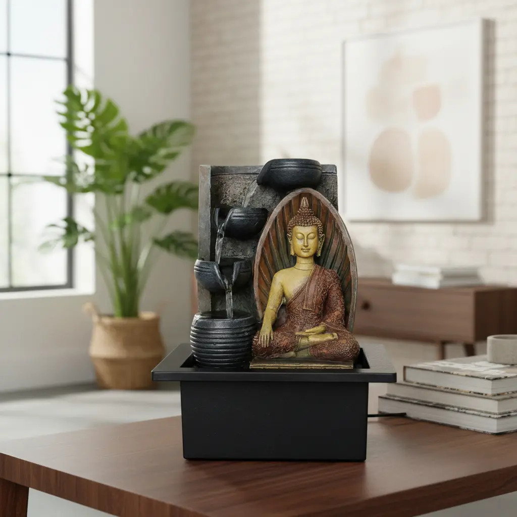Fuente De Agua Mediana Buda Thai Aura Cascada Luz 25cm - Imagen 2