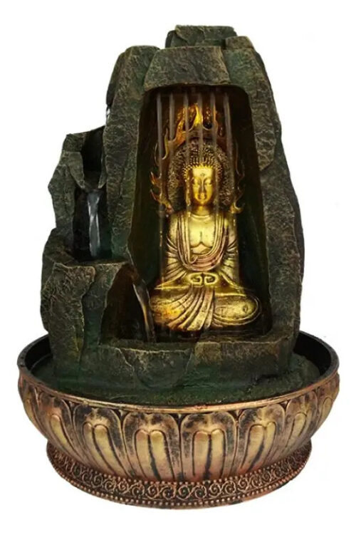 Fuente De Agua Mediana Buda Cueva Lluvia Cascada Led 30cm