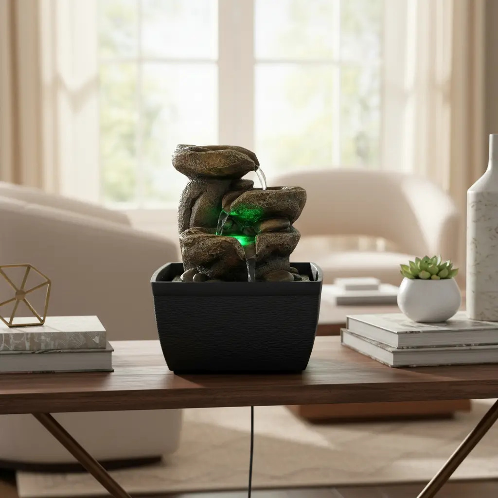 Fuente De Agua Chica Montaña Cuenco Cascada Luz Led Oferta - Imagen 2