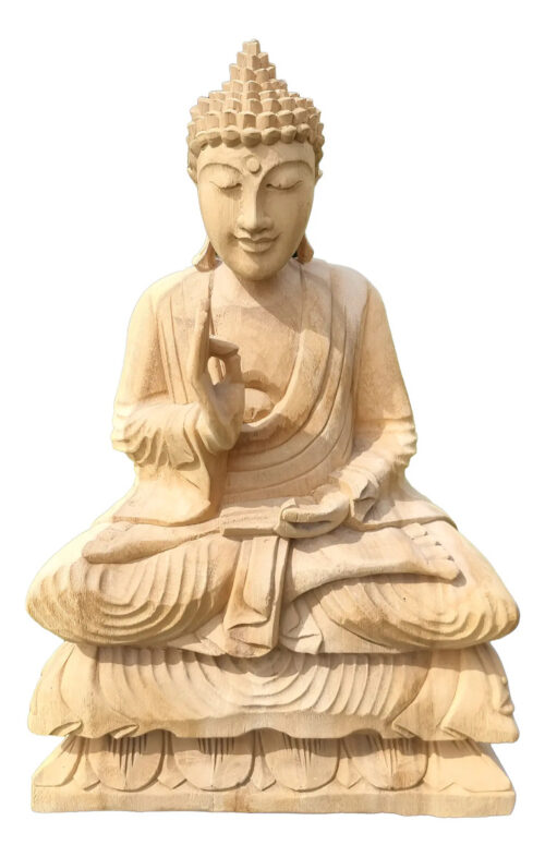 Buda Sentado 30cm Doble Loto Madera Teka Meditacion