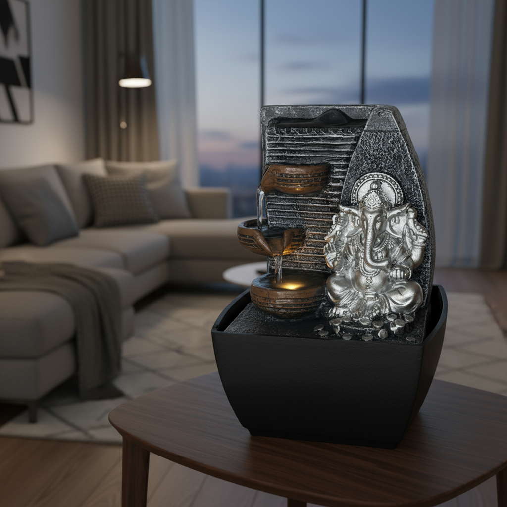 Fuente De Agua Chica Ganesh Plateado Cascada Luz Led Oferta - Imagen 9