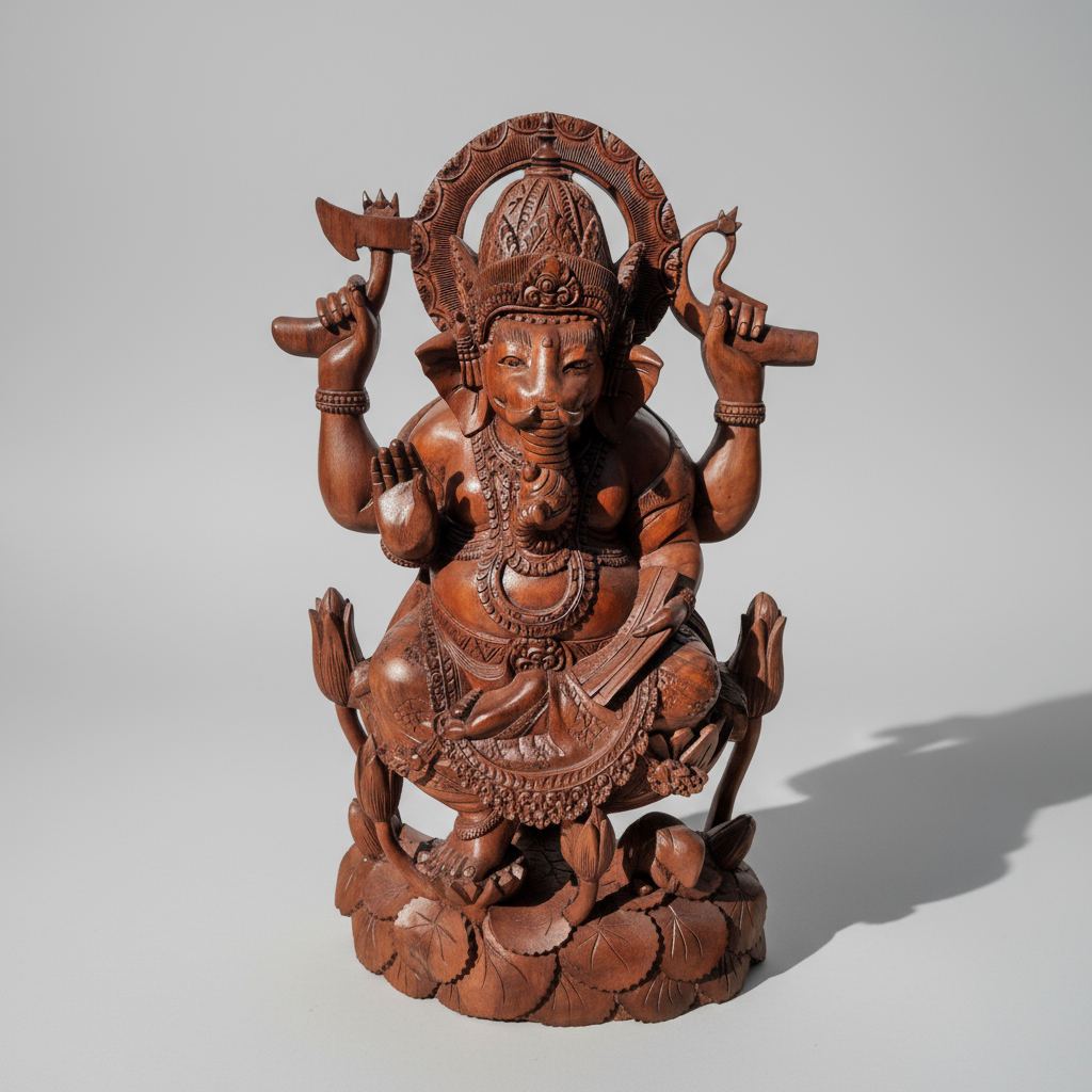 Ganesha Tallado Madera Teka 70 Cm Deco Hindú Escultura - Imagen 2