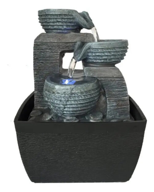 Fuente De Agua Chica Minimalista Gris Cascada Luz Led Oferta