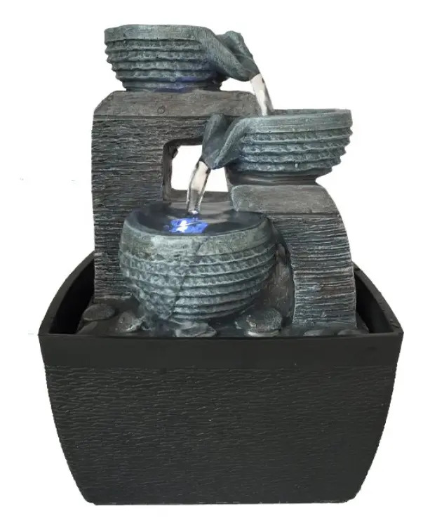 Fuente De Agua Chica Minimalista Gris Cascada Luz Led Oferta