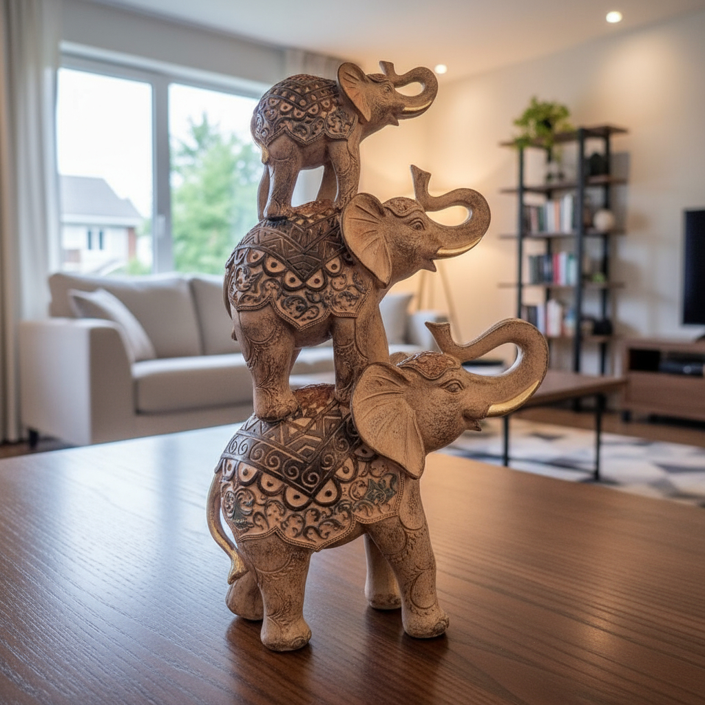 Elefante Sabiduría Longevidad Parado Torre De Tres Deco 30cm - Imagen 7