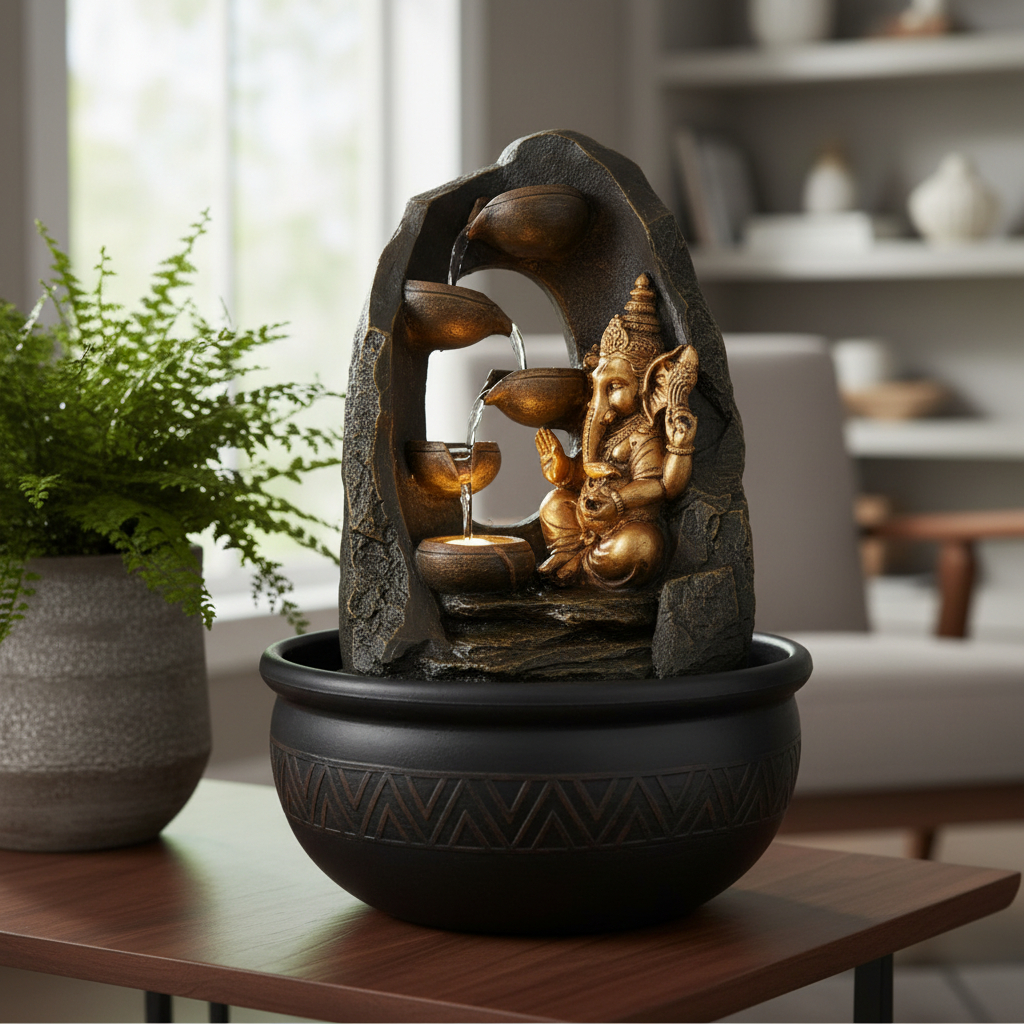 Fuente De Agua Meditacion Ganesh Cascada Grande Luz 39cm - Imagen 6