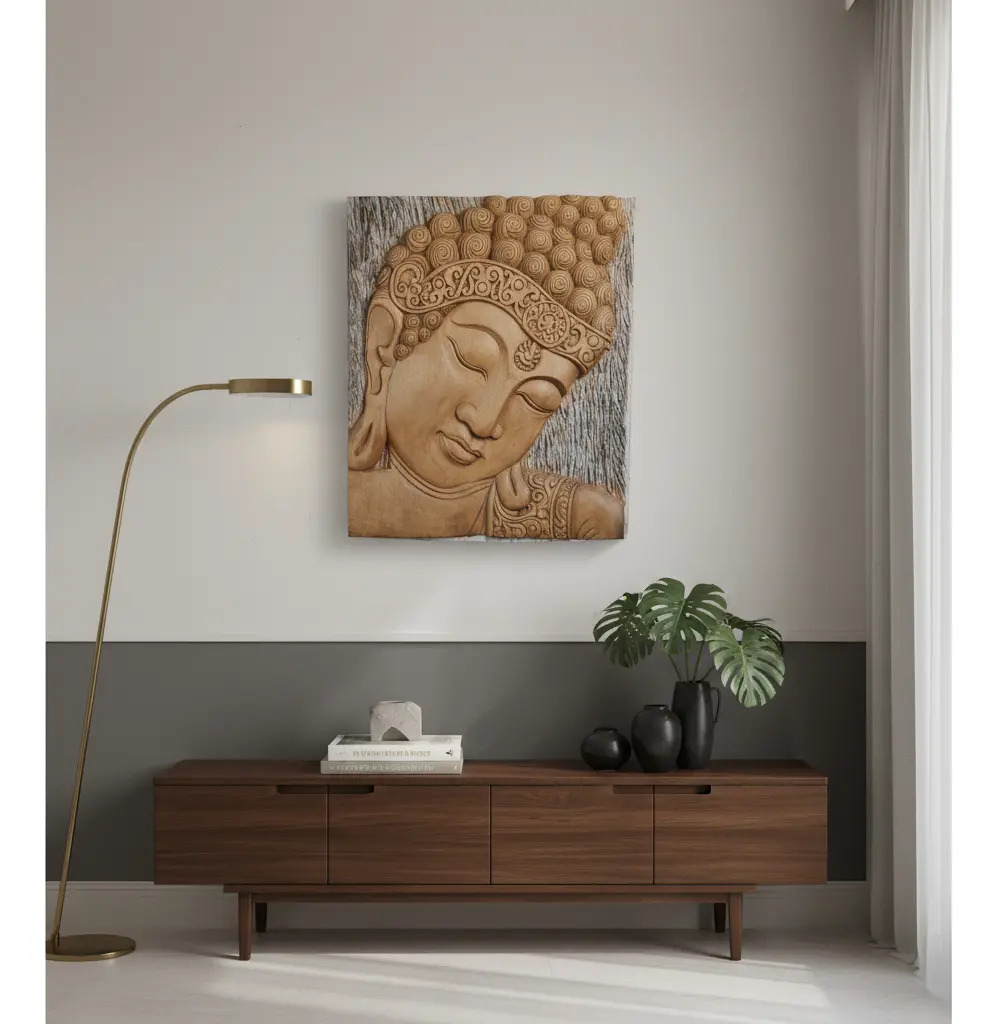 Cuadro De Buda Talla De Madera Bali 50 X 60cm Relieve - Imagen 2