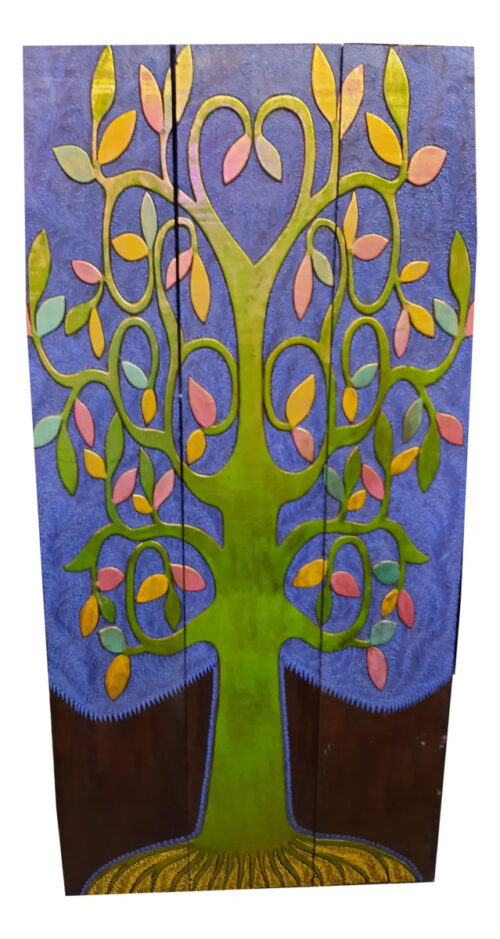 Cuadro Triptico Tallado Madera Arbol De La Vida Bali 200cm