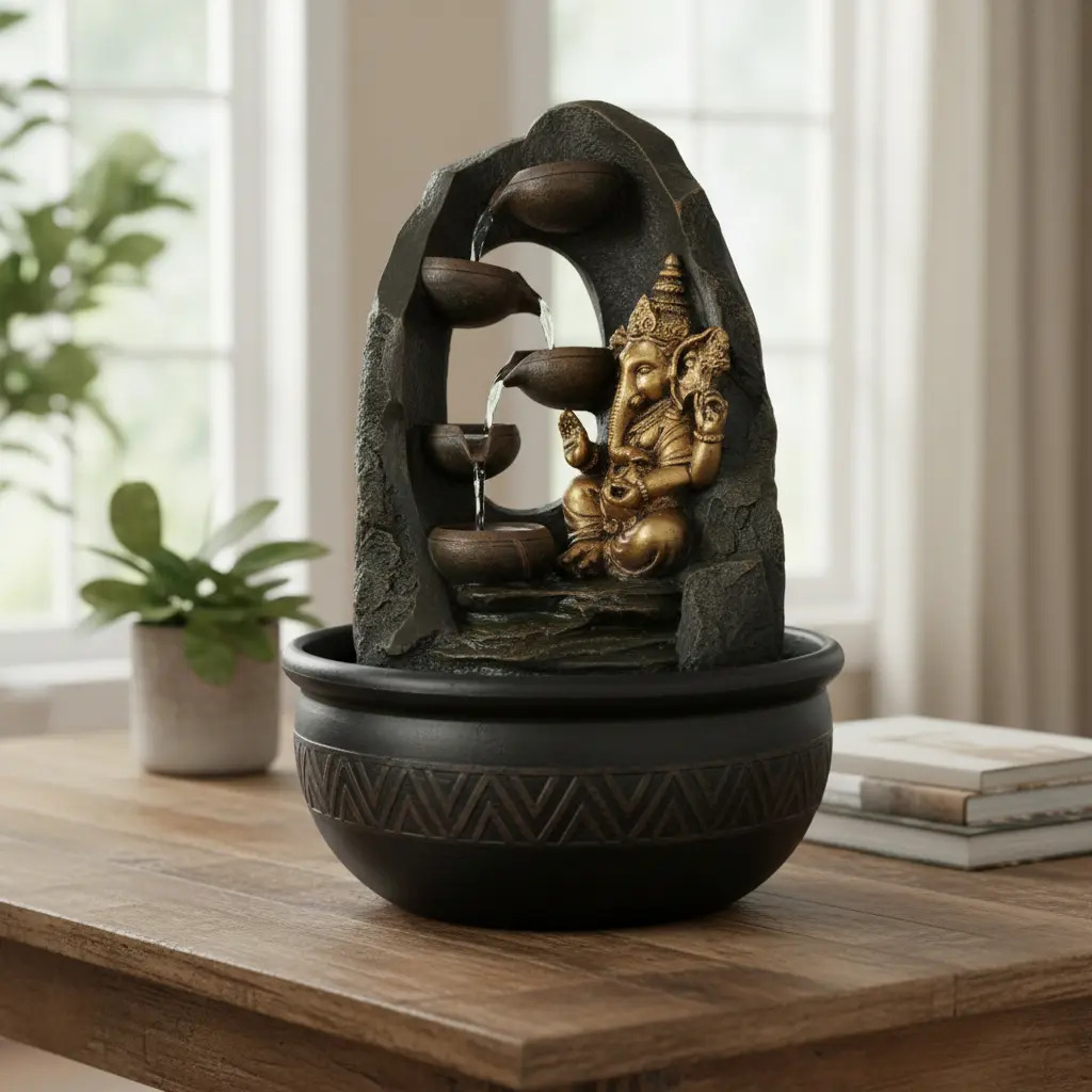 Fuente De Agua Meditacion Ganesh Cascada Grande Luz 39cm - Imagen 8