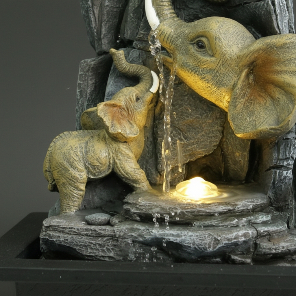 Fuente De Agua Mediana Familia Elefantes Cascada Led 25cm - Imagen 6