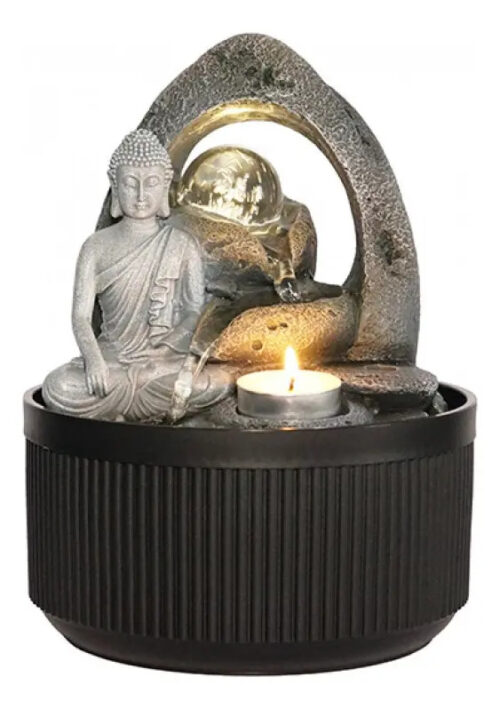 Fuente De Agua Mediana Buda Meditando Rocas Cascada 26cm