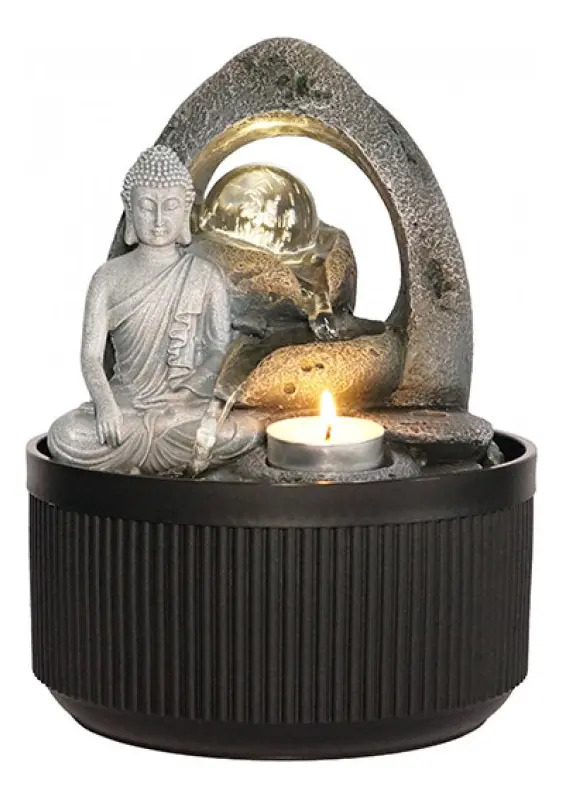 Fuente De Agua Mediana Buda Meditando Rocas Cascada 26cm