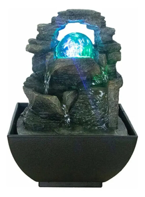 Fuente De Agua Chica Esfera Cueva Cascada Luz 17cm