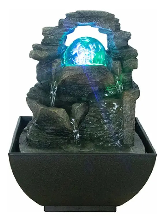 Fuente De Agua Chica Esfera Cueva Cascada Luz 17cm