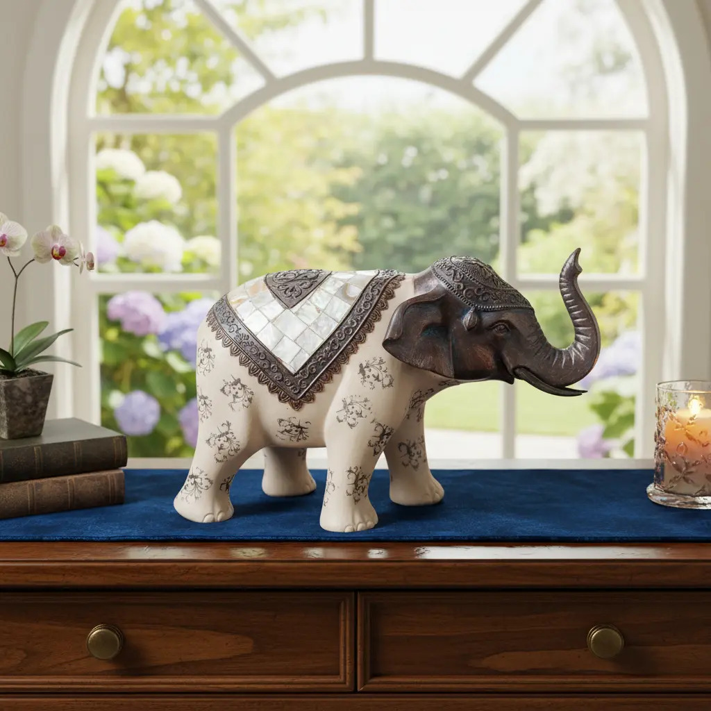 Elefante Sabiduría Longevidad Parado Nacar Deco 32cm - Imagen 2
