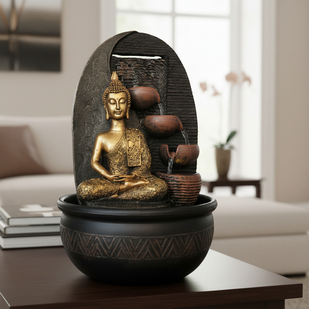 Fuente De Agua Buda Thai Grande Cascada Luz Led 40cm - Imagen 3