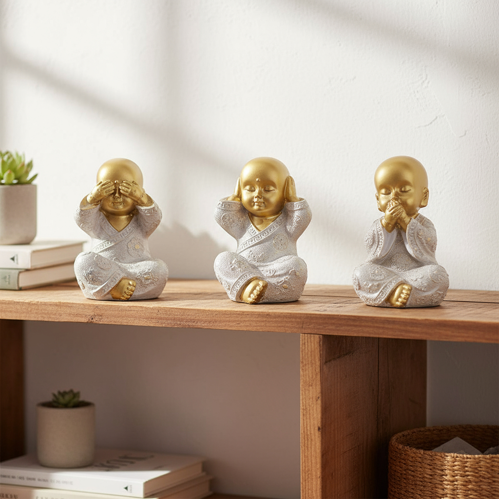 Set Budas Sabios Bebes Meditando Ciego Sordo Mudo 9cm - Imagen 3