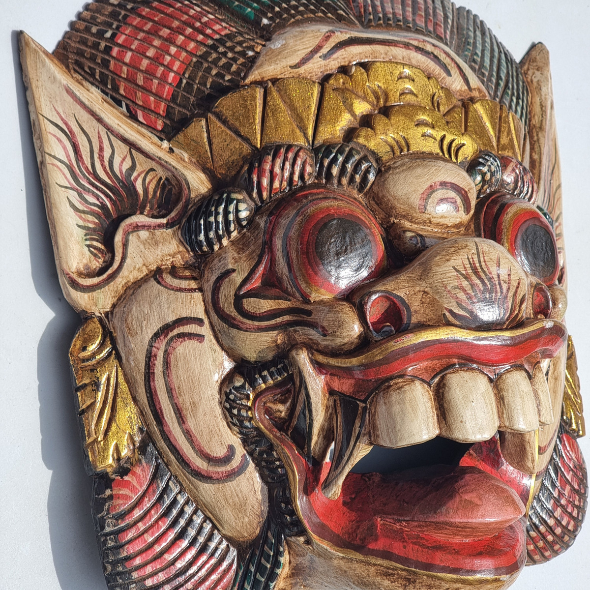 Mascara Barong Madera Bali Hindu Proteccion Energia + 35cm - Imagen 15