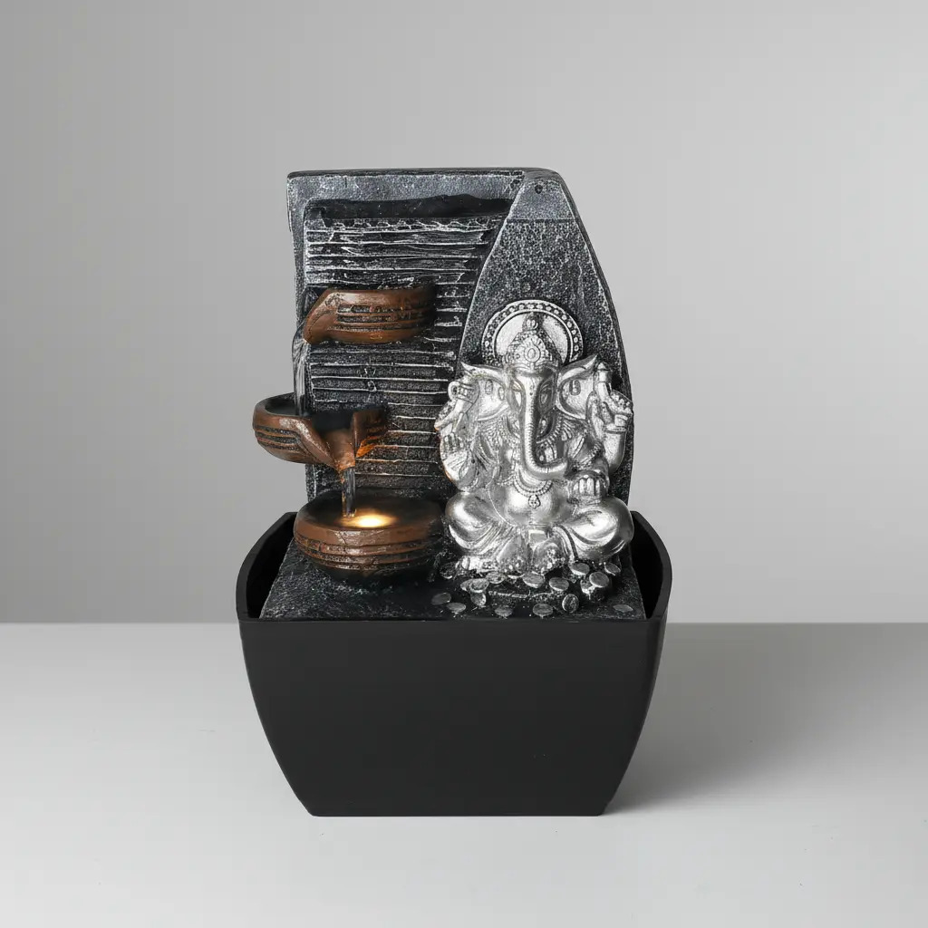 Fuente De Agua Chica Ganesh Plateado Cascada Luz Led Oferta - Imagen 4