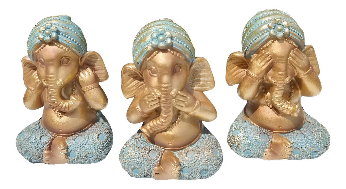 Set Ganesh Sabios Meditando Estatua Ciego Sordo Mudo 11cm - Imagen 8