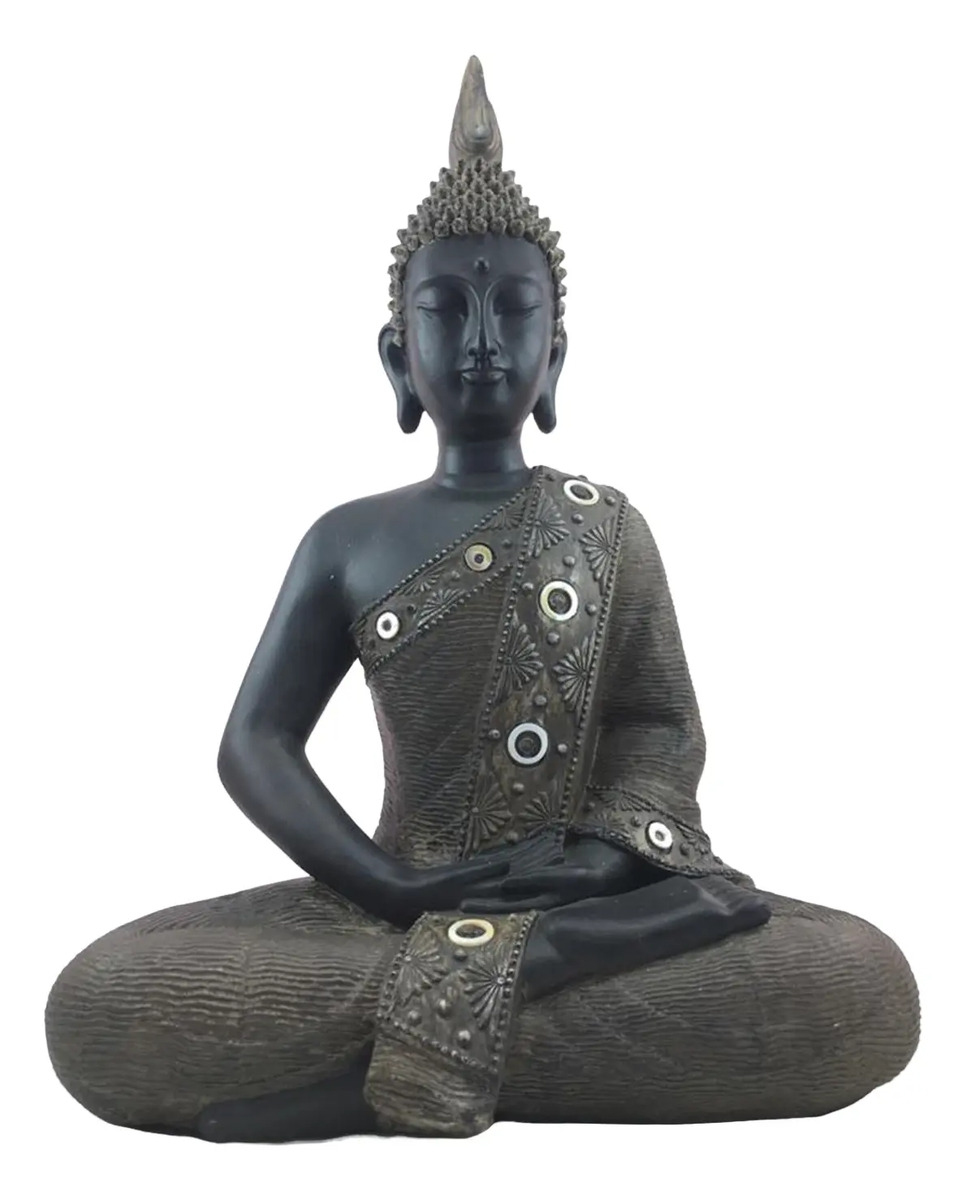 Buda Thai Meditando Sentado Negro Deco 40cm - Imagen 7