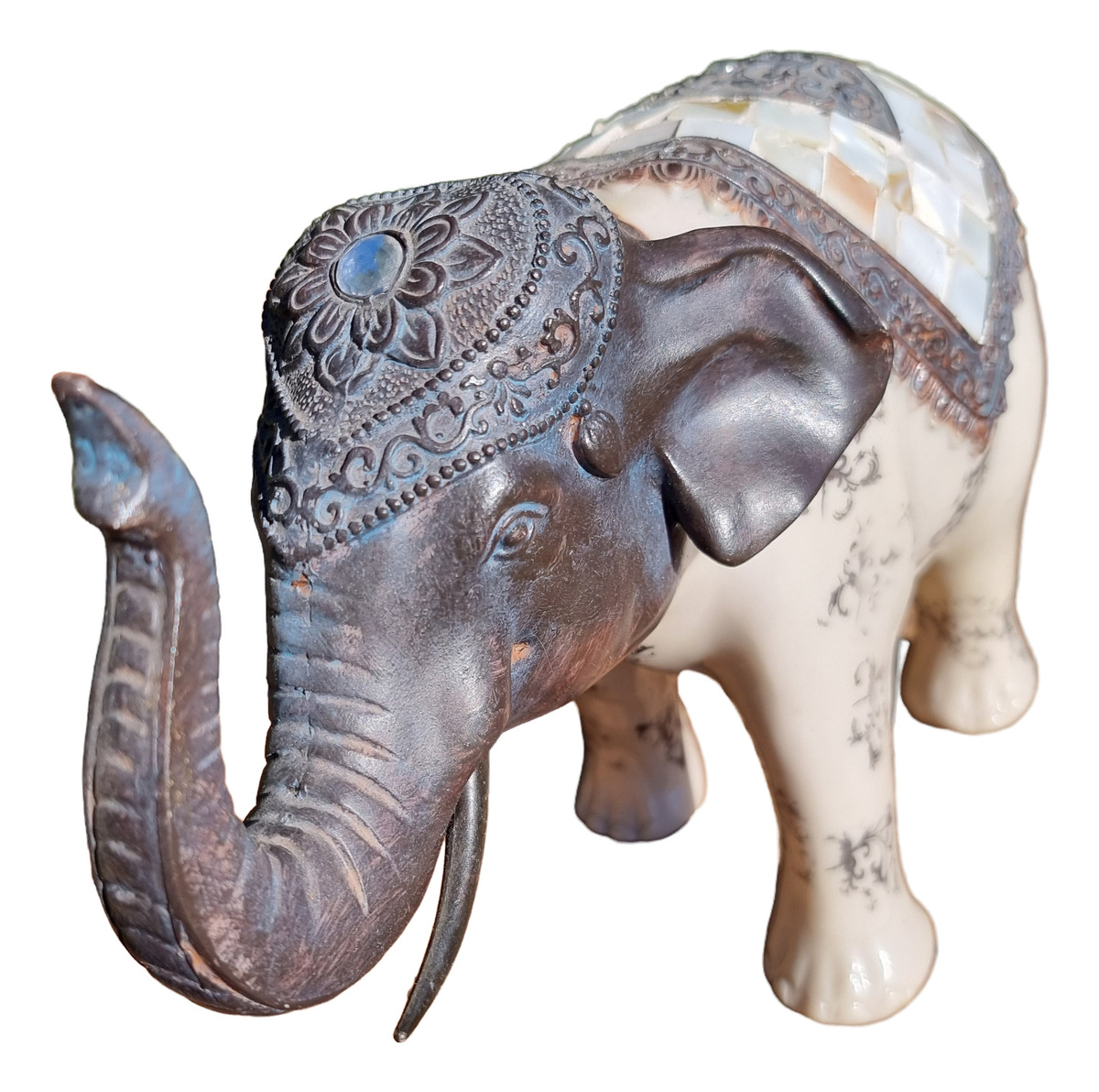 Elefante Sabiduría Longevidad Parado Nacar Deco 32cm - Imagen 4