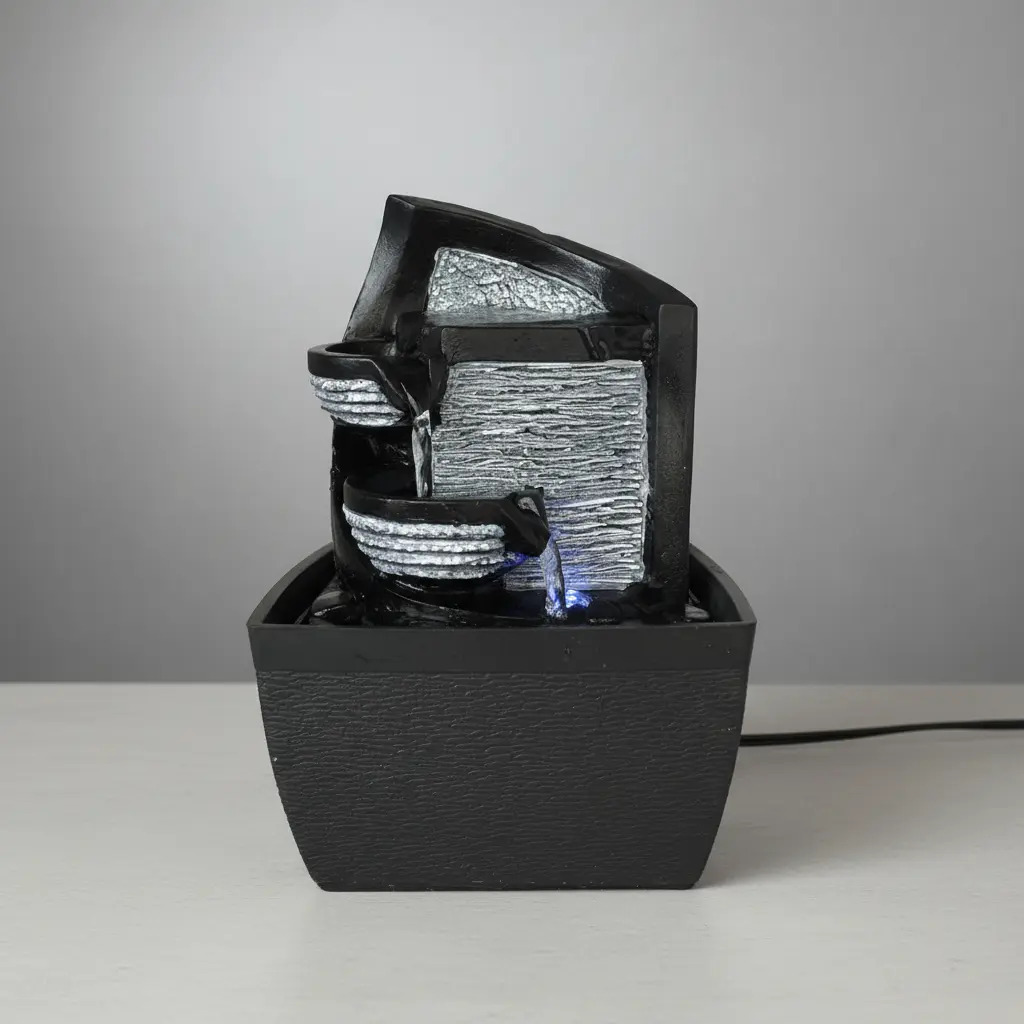 Fuente De Agua Chica Minimalist Negra Cascada Luz Led Oferta - Imagen 4