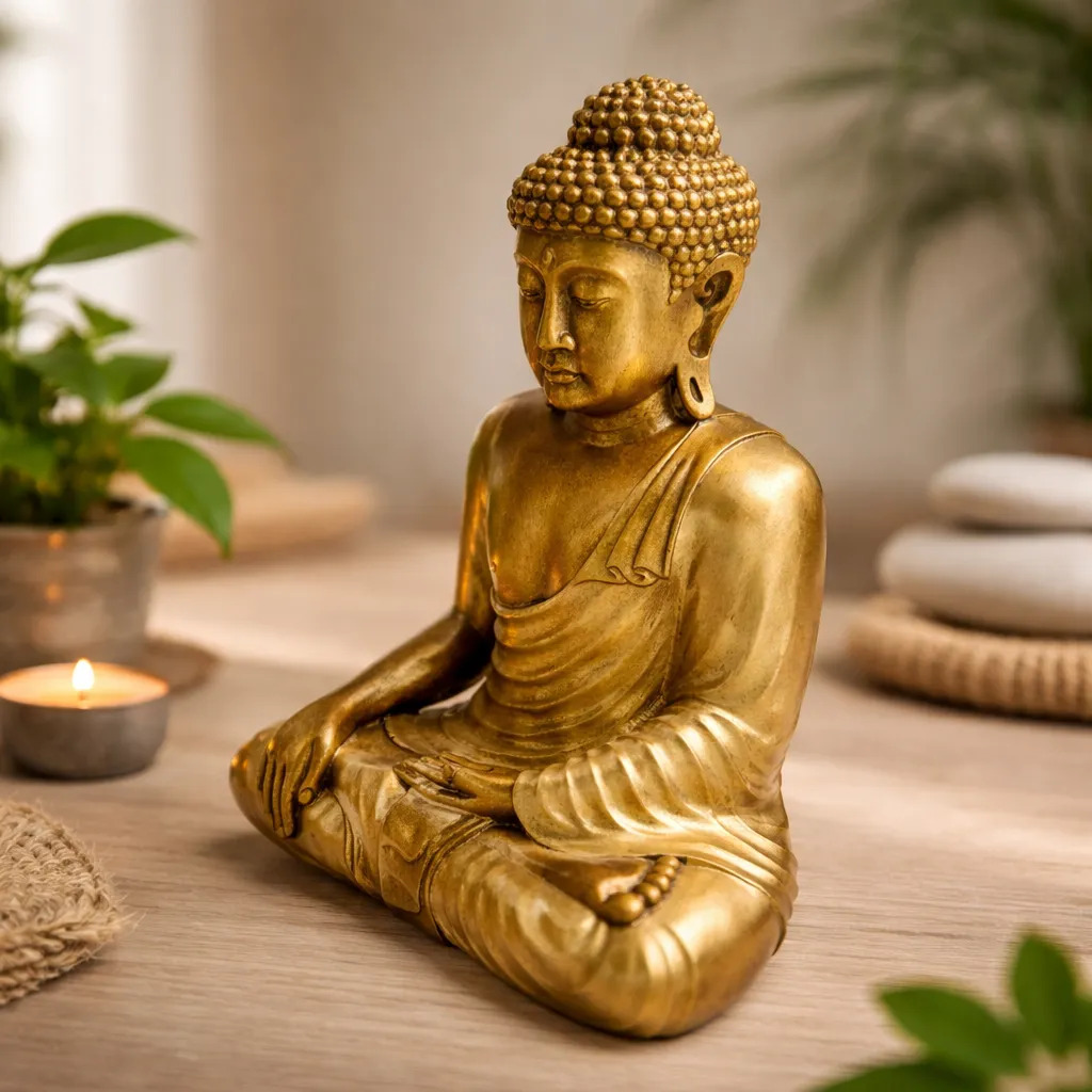 Buda Hindu Reposando Meditando Dorado Con Relieve Deco 30cm - Imagen 2