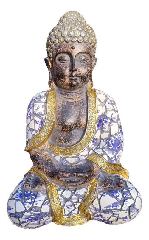 Buda Hindú Meditando Meditando Azul Con Relieve Deco 28,5cm