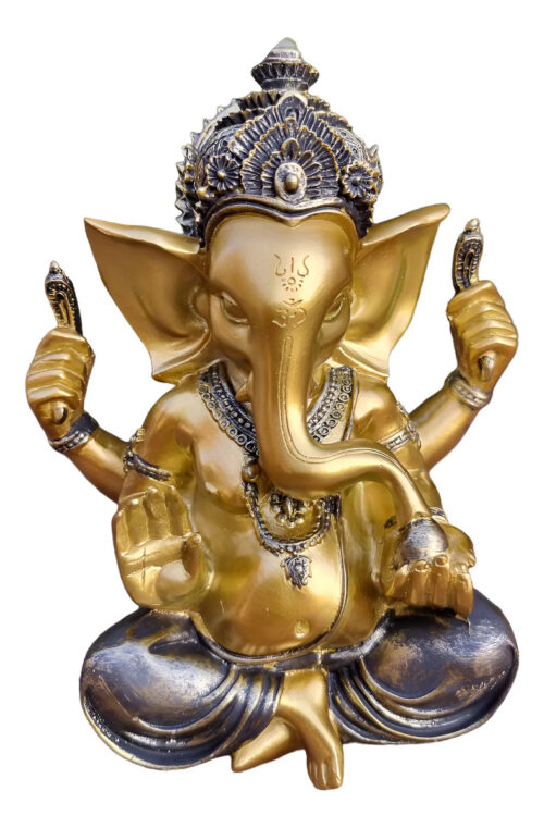 Ganesha Dorado Resina Deco Ganesh Hindú Escultura 20cm