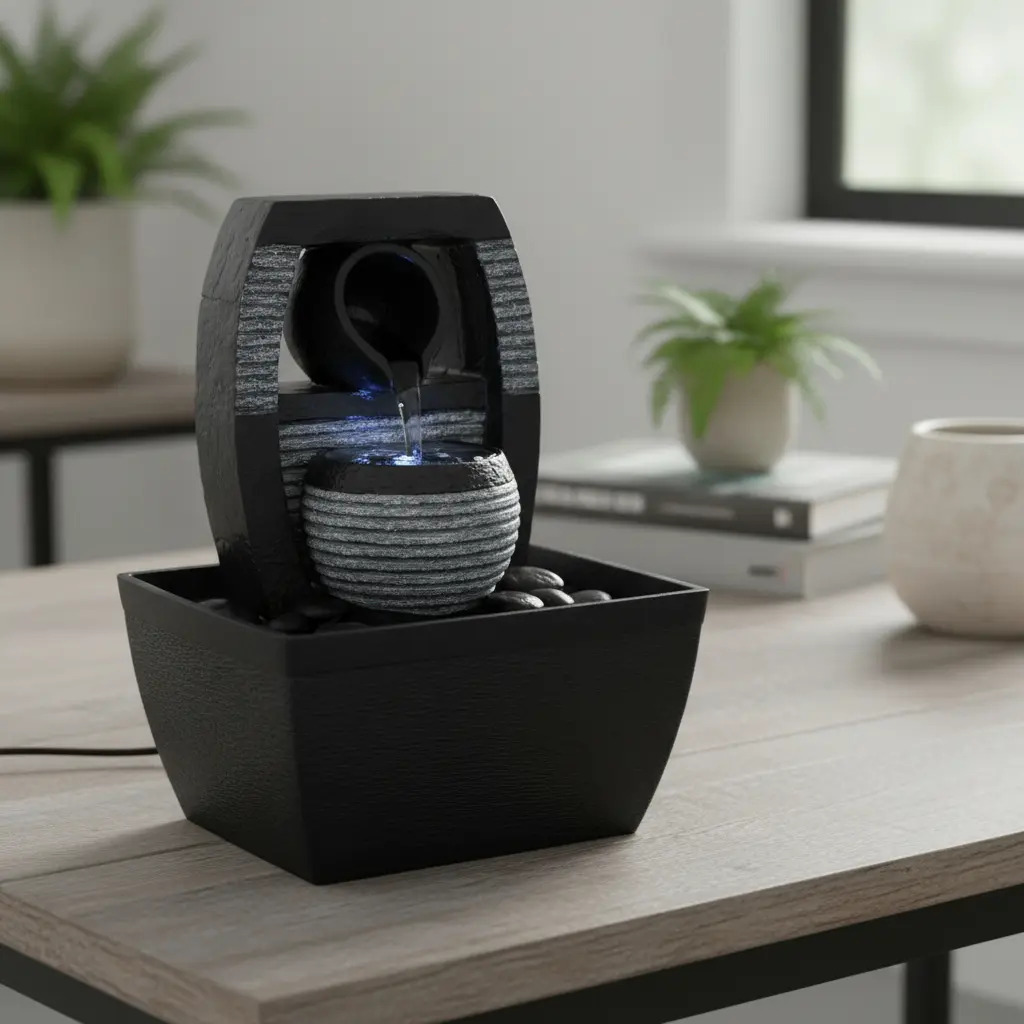 Fuente De Agua Chica Cuenco Negra Cascada Luz Led Oferta - Imagen 6