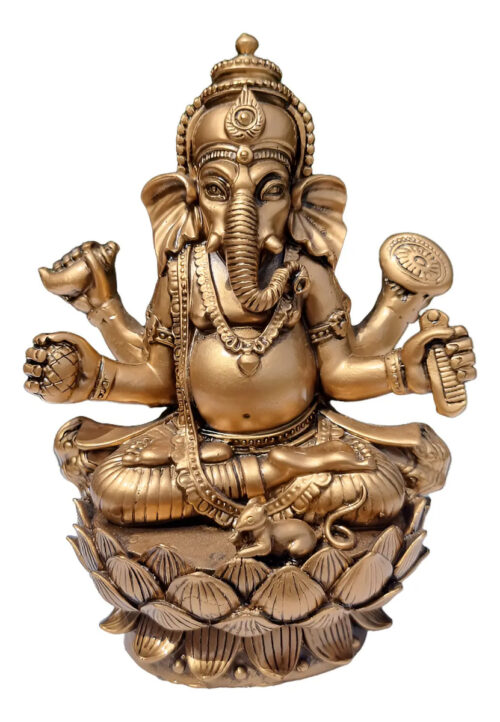 Ganesha Dorado Resina 16 Cm Deco Ganesh Hindú Escultura