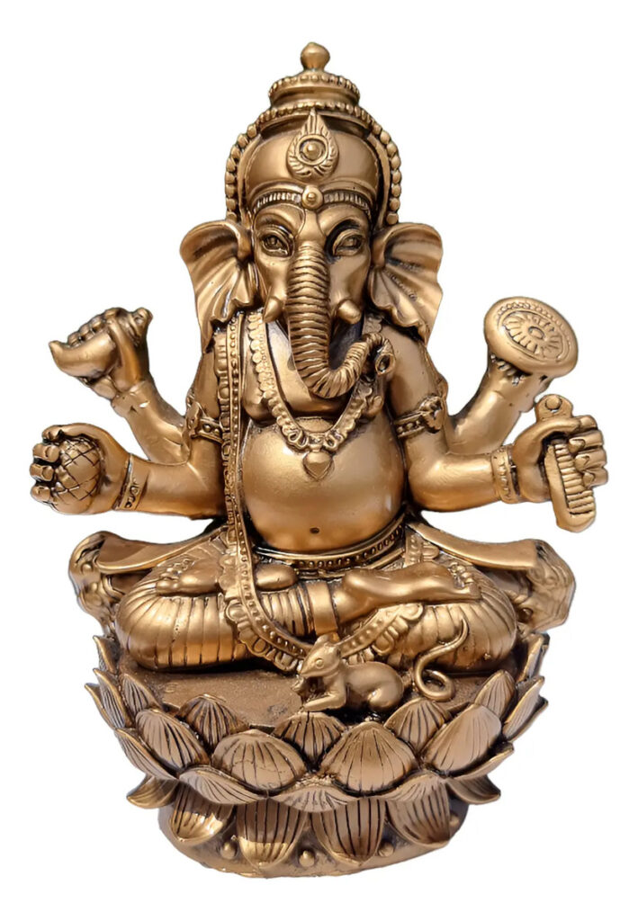 Ganesha Dorado Resina 16 Cm Deco Ganesh Hindú Escultura