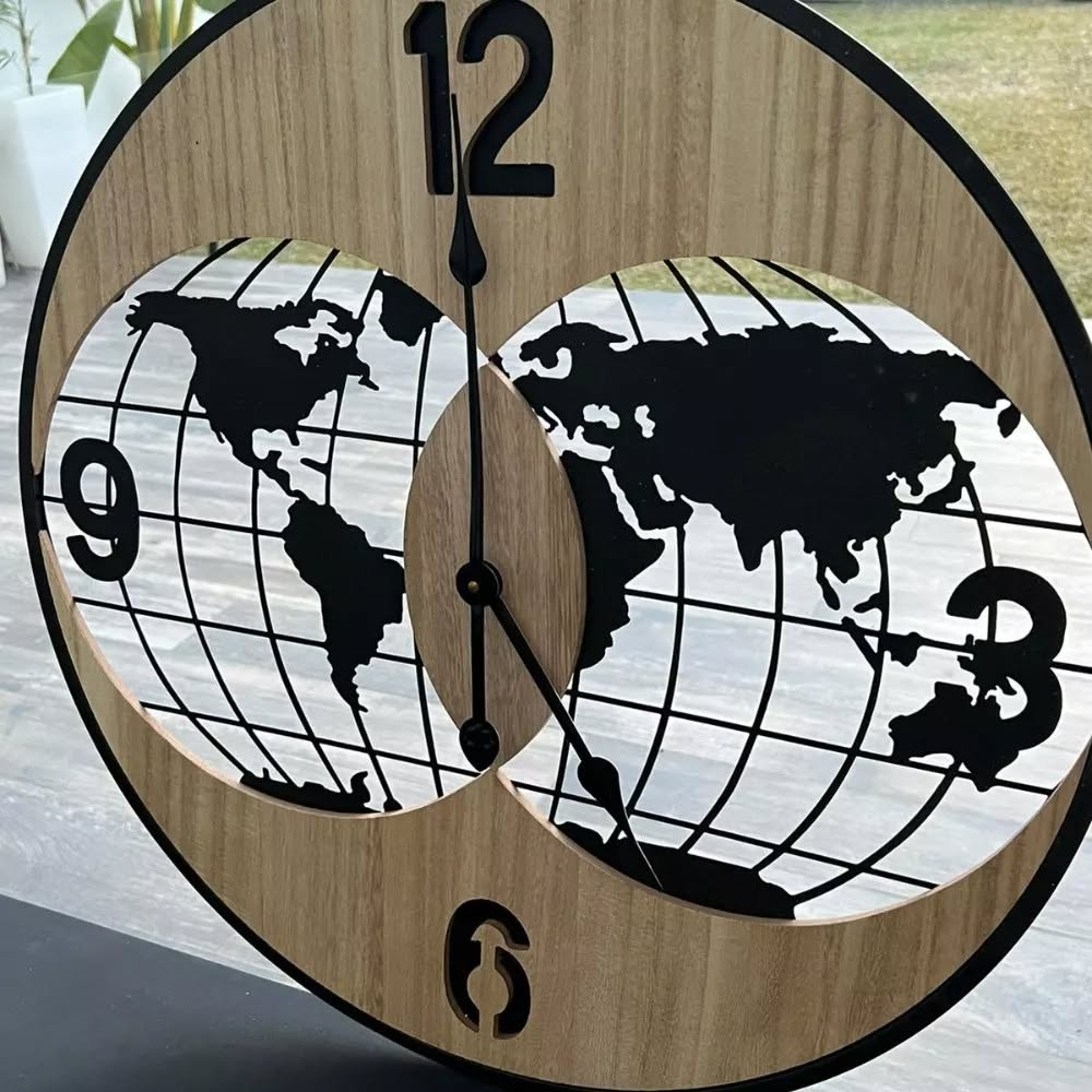 Reloj Analogico 60 Cm Mapa Mundo Doble Esfera Deco Hogar - Imagen 3
