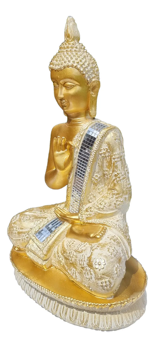 Buda Thai Sentado Meditando Espejos Armonia Zen Paz 30cm - Imagen 6