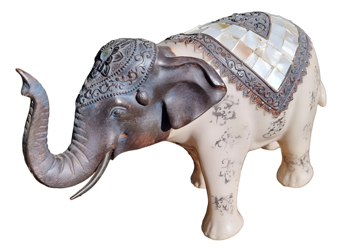 Elefante Sabiduría Longevidad Parado Nacar Deco 32cm