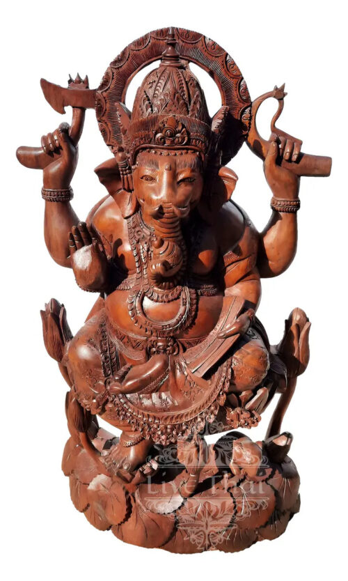 Ganesha Tallado Madera Teka 70 Cm Deco Hindú Escultura