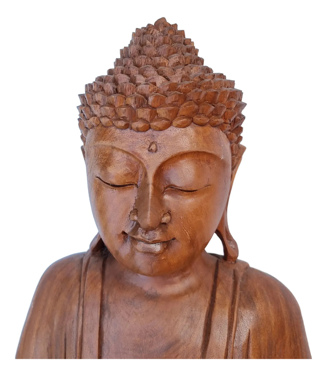 Buda Sentado Meditando Madera Teka Tallado A Mano 50cm - Imagen 3
