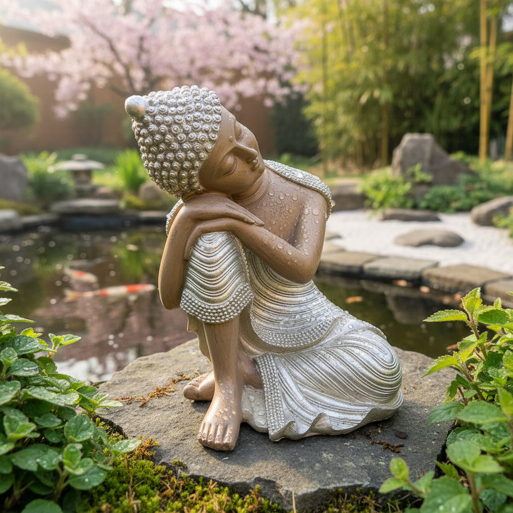Buda Thai Reposando Meditando Dorado Con Relieve Deco 23cm - Imagen 11
